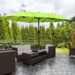 Parasol parasol de jardin 460 x 270 cm ovale avec manivelle double parasol vert pour terrasse et jardin ...