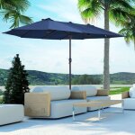 Parasol de jardin bleu avec manivelle forme ovale dimensions 460 x 270 x 240 cm adapt pour terrasse ...