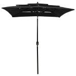 Parasol de jardin - cloud - hauteur r�glable - � 3 niveaux - avec m�t en aluminium - noir 2x2 m u493