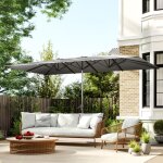 Parasol de jardin ext�rieur parasol double rectangulaire 451 x 264 cm avec manivelle toile polyester ...