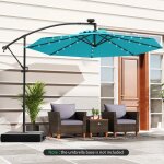 Parasol de jardin ext�rieur - relax4life - 3m - rotation � 360� - 32 led solaire - parasol d�port� manivelle ...