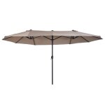 Parasol outsunny parasol double avec manivelle ovale 460 x 270 x 240 cm en caf� clair pour jardin et ...