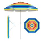 Parasol de plage de 198 cm x 206 cm - costway - bouton poussoir inclinable - ancrage pour sable - sac ...