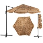 Parasol de plage hawaen - relax4life - dia 283cm - paille pe - 8 baleines - double toit manivelle - ...