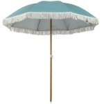 Parasol de plage - outsunny -  17 m mt effet bois - design  franges - hauteur rglable upf50 + - sac ...
