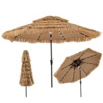 Parasol de plage en paille 313 x 251cm - costway - 32 leds inclinaison � 35� - r�sistant au soleil style ...