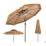 Parasol de plage - relax4life - parasol paille hawa� inclinable - 8 baleines - 32 lumi�res led - poign�e ...
