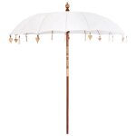 Parasol de terrasse balinais - vidaxl - 210 - 220 cm - blanc - coton et bois massif - protection uv - ...