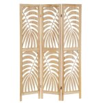 Paravent avec 3 pans en bois mdf et paulownia coloris naturel blanc - longueur 120 x profondeur 2 x hauteur ...