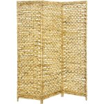 Paravent dint�rieur 3 panneaux jonc mer motif fleur 117 x 160 cm