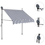 Paravent extérieur - kimmy - brise - vue auvent manuel rétractable avec led - 150 cm bleu et blanc - ... Paravent extérieur - kimmy - brise - vue auvent manuel rétractable avec led - 150 cm bleu et blanc - ...