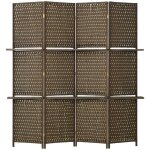 Paravent intrieur - homcom - 4 panneaux - 2 tagres - pliables - bois de pin bambou fibres de papier ...