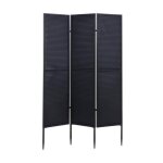 Paravent de jardin cloison de separation brise vue 3 panneaux en metal 200x121cm noir 04 0003236