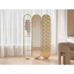 Paravent miroir art déco en métal - 3 pans - l. 117 x h. 175cm - doré - mavica Paravent miroir art déco en métal - 3 pans - l. 117 x h. 175cm - doré - mavica
