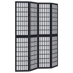 Paravent pliable - vidaxl - 4 panneaux - noir - bois de paulownia massif - 140 - 145x200 cm - �paisseur ...