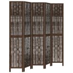 Paravent séparateur de pièce - décoratif - bois de paulownia - 5 panneaux - marron foncé - intérieur Paravent séparateur de pièce - décoratif - bois de paulownia - 5 panneaux - marron foncé - intérieur