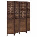 Paravent séparateur de pièce - décoratif - bois de paulownia et bambou - 4 panneaux - marron foncé - ... Paravent séparateur de pièce - décoratif - bois de paulownia et bambou - 4 panneaux - marron foncé - ...