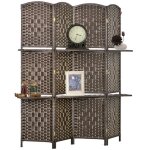 Paravent s�parateur de pi�ce homcom 4 panneaux 160 x170 cm avec 2 �tag�res pliable en bois pour le bureau ...