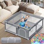 Parc bebe 120x120 cm grand parc portable avec portes zippes panier 50 boules 2 anneaux centre dactivits ...