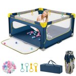 Parc b�b� pliable 150x150 cm costway - tissue oxford sans bpa - portail zipp� - 50 balle de mer - 4 anneaux ...