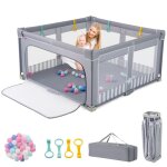 Parc b�b� pliable 150x150 cm costway - tissue oxford sans bpa - portail zipp� - 50 balle de mer - 4 anneaux ...
