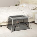 Parc pour b�b� avec matelas gris clair tissu de lin
