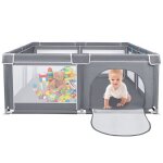 Parc b�b� rectangulaire gris avec filet respirant et fermeture �clair (150 x 180 x 68cm)