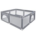 Parc pour bb - uisebrt - avec base antidrapante et filet respirant - gris - 180 x 150 cm