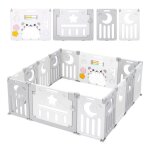 Parc b�b� plastique pliant 12 + 2 panneaux d?activit� et porte barri�re s�curit� enfant protection int�rieur ...