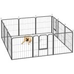 Parc pour chien - pawhut - 12 panneaux modulable et pliable - avec 2 portes - en acier - intrieur extrieur ...