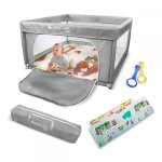 Parc avec tapis mobiclinic bbs et enfants 120x120x08 cm pliable sac de transport gris happyland