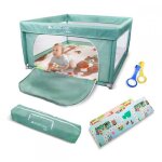 Parc avec tapis mobiclinic bbs et enfants 120x120x08 cm pliable sac de transport vert happyland