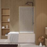 Pare baignoire pivotant 140x80 cm hinata - style japandi courbes douces cadre effet bois - verre 5mm Pare baignoire pivotant 140x80 cm hinata - style japandi courbes douces cadre effet bois - verre 5mm
