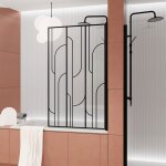 Pare baignoire rabattable 80x140cm sérigraphie art déco arrondie noire mate Pare baignoire rabattable 80x140cm sérigraphie art déco arrondie noire mate