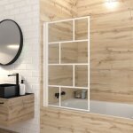 Pare baignoire rabattable 80x140cm - s�rigraphie briques blanches - verre tremp� 4mm