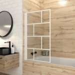 Pare baignoire rabattable 75x125cm - sérigraphie briques blanches - verre trempé 4mm Pare baignoire rabattable 75x125cm - sérigraphie briques blanches - verre trempé 4mm