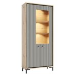 Parii vaisselier 5 étages en bois vitrine avec led 89x196 cm design contemporain gris congo Parii vaisselier 5 étages en bois vitrine avec led 89x196 cm design contemporain gris congo