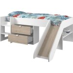 Parisot slide - lit toboggan enfant - décor blanc et chêne jackson - sommier inclus - 90 x 200 cm Parisot slide - lit toboggan enfant - décor blanc et chêne jackson - sommier inclus - 90 x 200 cm