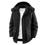 Parka homme hiver a capuche grande taille multi - poches couleur unie - noir