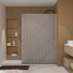 Paroi de douche 140x200 hinata - style japandi geometrique - cadre effet bois - verre 6mm