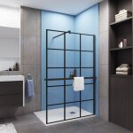 Paroi de douche italienne noir 140x200 cm verre color� 8mm anticalcaire + �tag�re alu 140 cm + barre ...