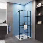 Paroi de douche italienne noir 80x200 cm verre color� 8mm anticalcaire + �tag�re alu 80 cm + barre fixation ...