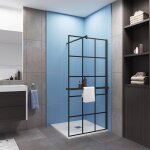 Paroi de douche italienne noir 90x200 cm verre color� 8mm anticalcaire + �tag�re alu 90 cm + barre fixation ...