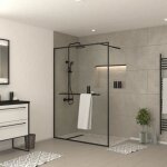 Paroi de douche noir mat 140x200cm - porte - serviette et étagère - dark contouring shelf Paroi de douche noir mat 140x200cm - porte - serviette et étagère - dark contouring shelf