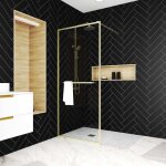 Paroi de douche or dor� bross� 100x200cm - porte - serviette et etag�re