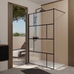 Paroi de douche serigraphie brique 120x195cm - verre anti - calcaire 8mm - profil noir mat