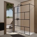 Paroi de douche serigraphie brique 140x195cm - verre anti - calcaire 8mm - profil noir mat