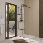 Paroi de douche serigraphie brique 70x195cm - verre anticalcaire 8mm - profil� noir mat