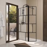 Paroi de douche avec volet pivotant 80 + 40x195cm - verre 8mm anticalcaire - motifs et profilés noir Paroi de douche avec volet pivotant 80 + 40x195cm - verre 8mm anticalcaire - motifs et profilés noir