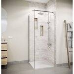 Paroi de retour 90x180 cm pour porte de douche - verre trempe 5mm - finition noire - dark elementary